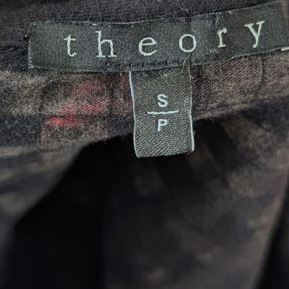 Theory Rodiona Short Sleeve Shirt Top Size S Slub Tee Black Silver Checkered - Picture 6 of 8